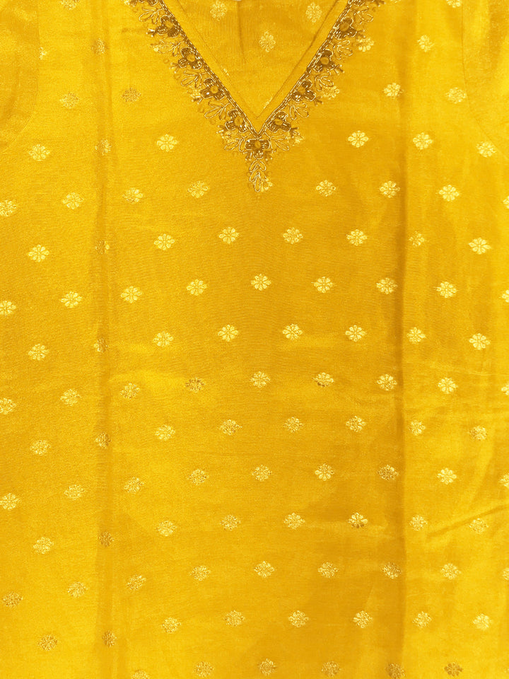 Chhaba 555 Banarasi Handloom Weaving Kurta Set with Zardozi Embroidered Neckline & Floral Motifs