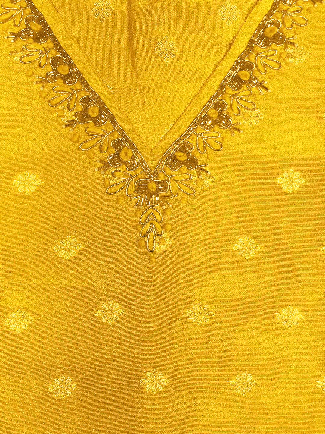 Chhaba 555 Banarasi Handloom Weaving Kurta Set with Zardozi Embroidered Neckline & Floral Motifs