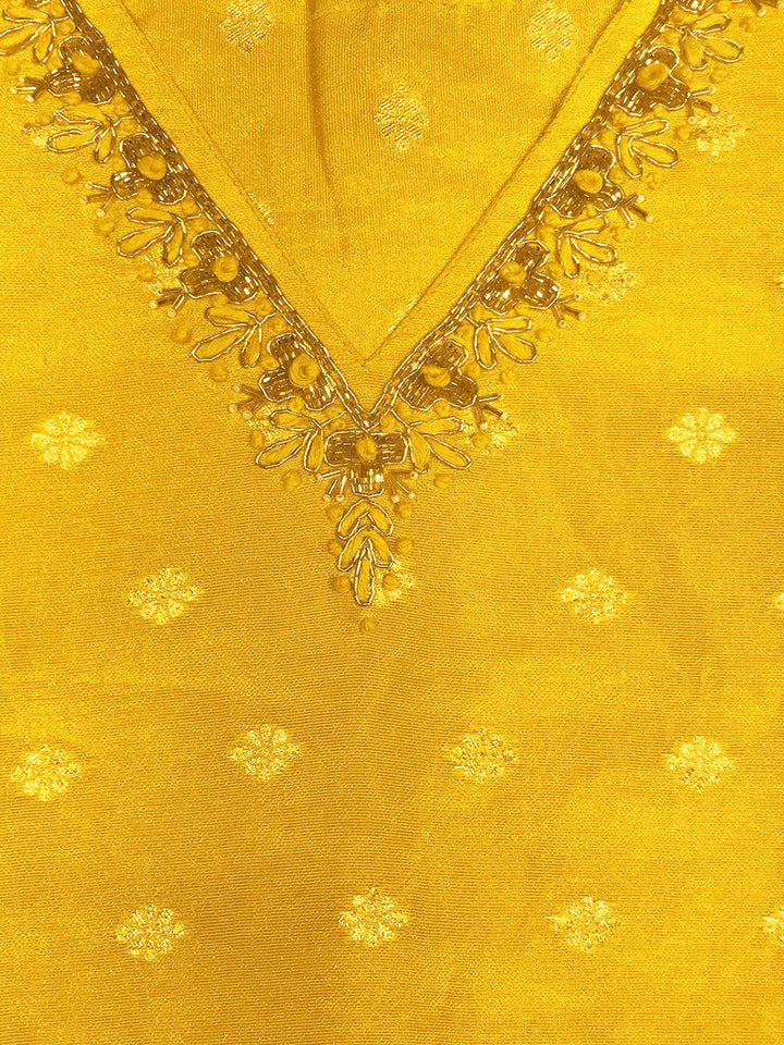 Chhaba 555 Banarasi Handloom Weaving Kurta Set with Zardozi Embroidered Neckline & Floral Motifs