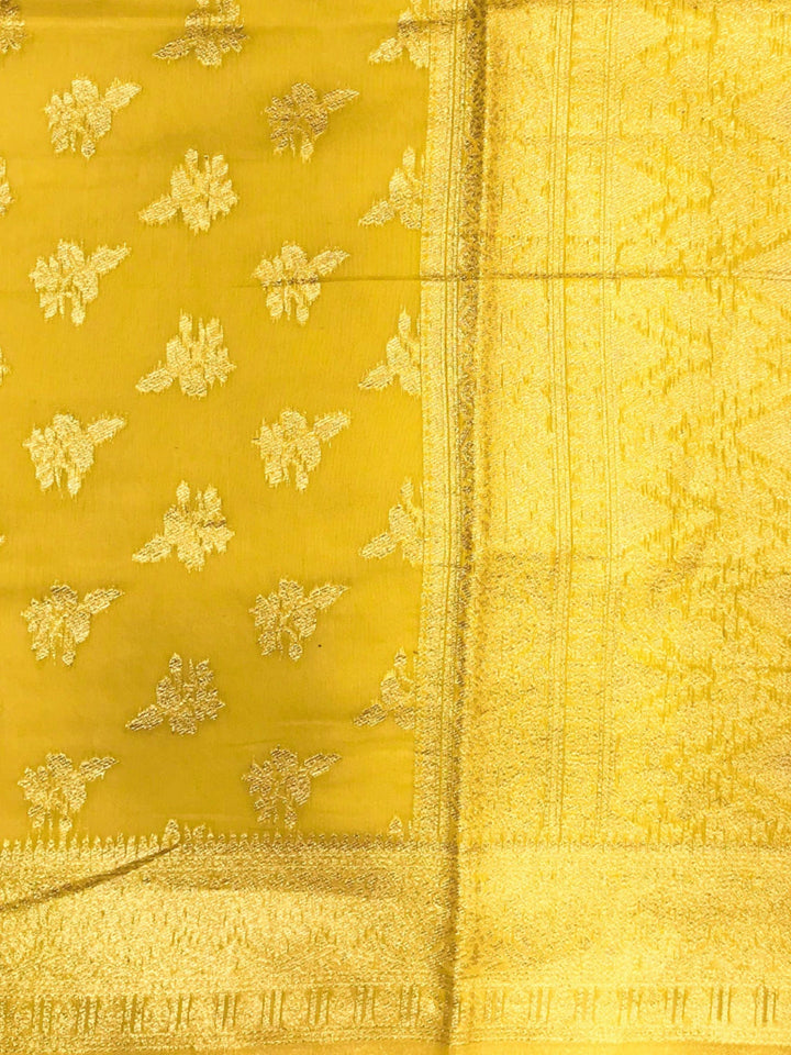 Chhaba 555 Banarasi Handloom Weaving Kurta Set with Zardozi Embroidered Neckline & Floral Motifs