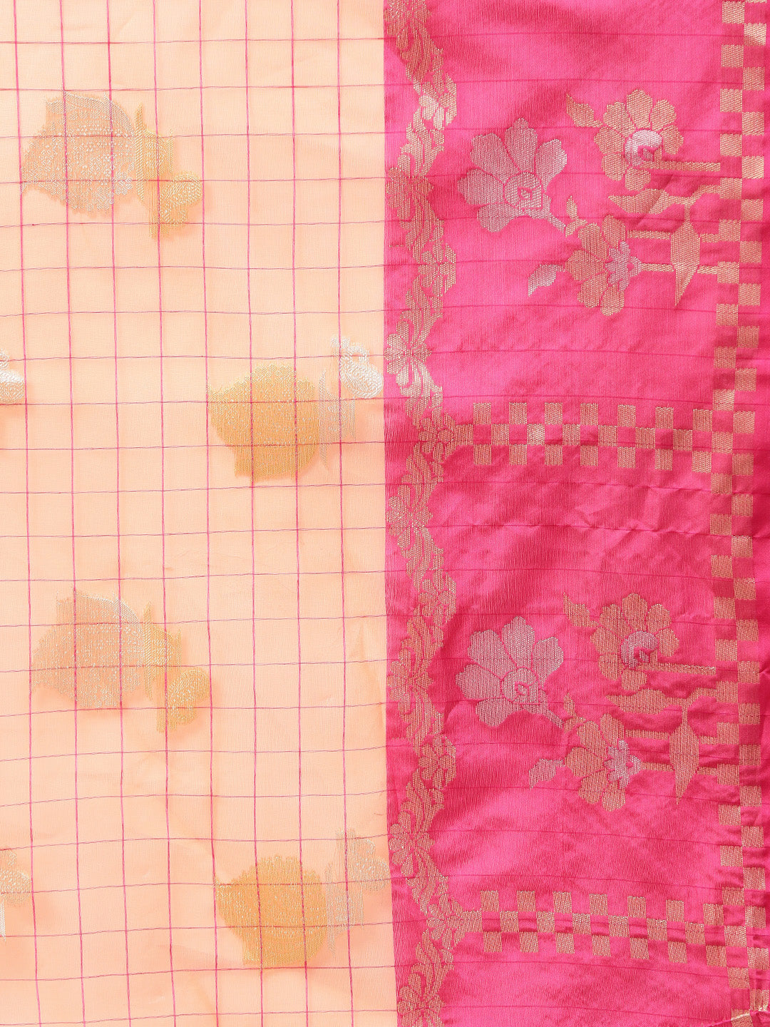 Checked Chanderi Banarasi saree with Zari Woven Flowers