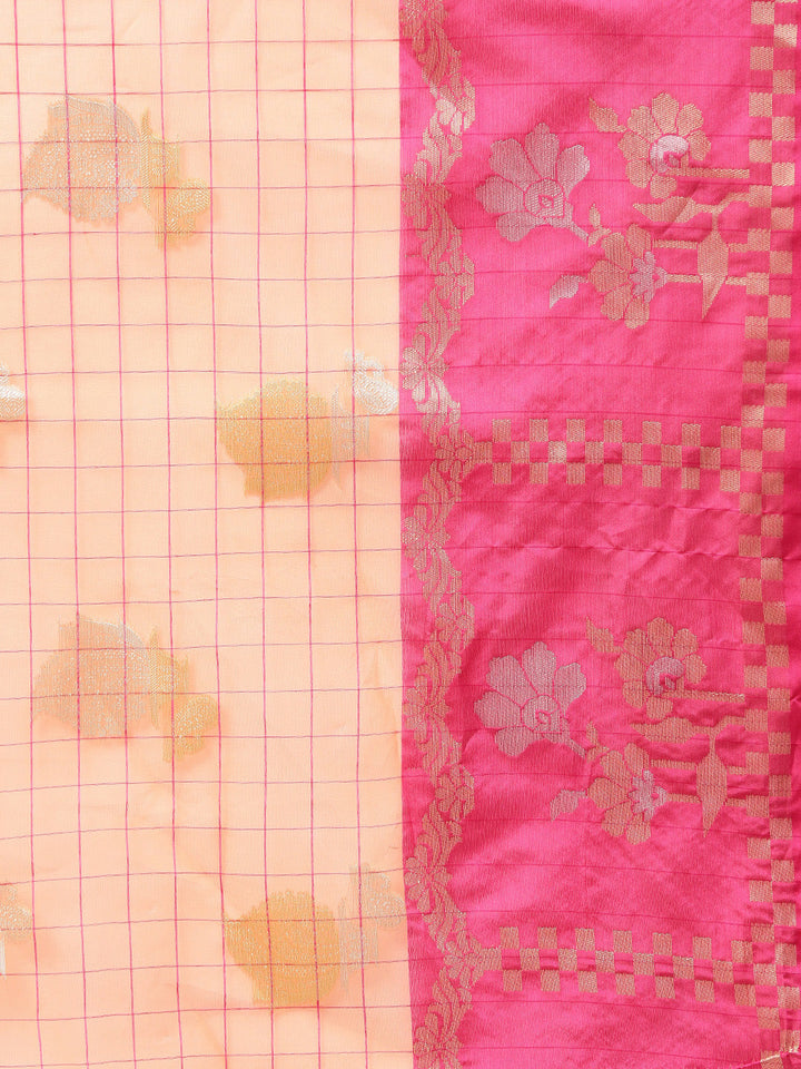Checked Chanderi Banarasi saree with Zari Woven Flowers