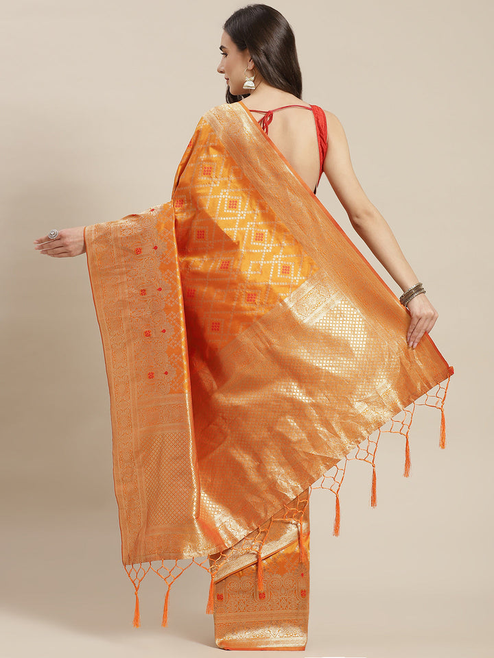 Mustard Ikat pattern Banarasi Saree with Resham & Zari Weaving