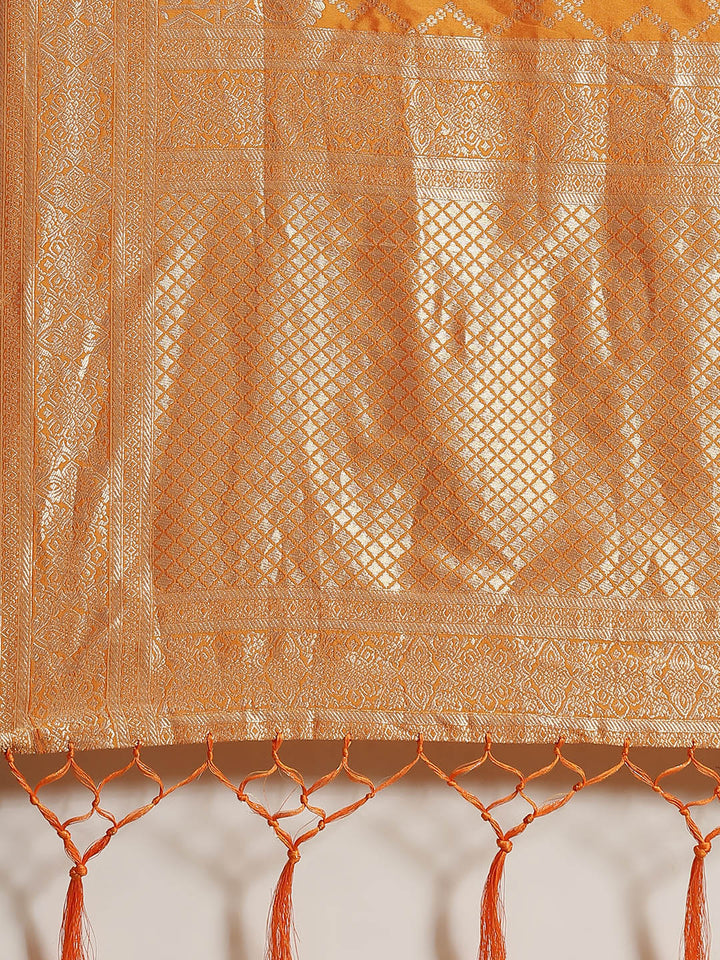 Mustard Ikat pattern Banarasi Saree with Resham & Zari Weaving