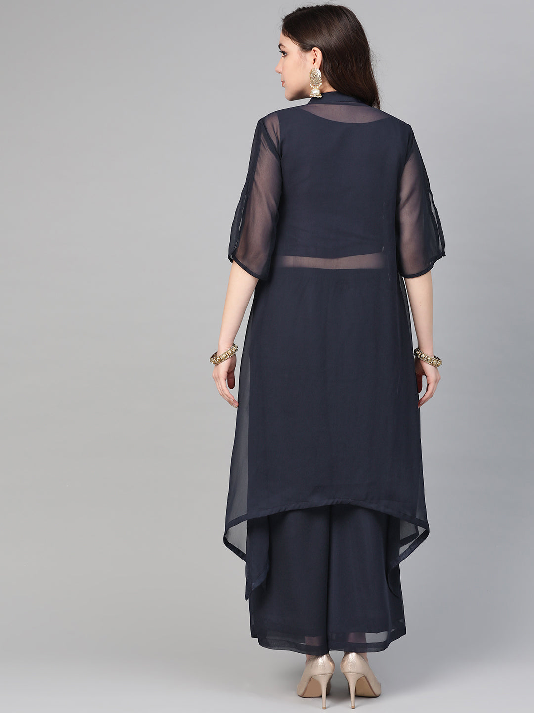 Crop Top Pallazo Set with Embroidered front open jacket