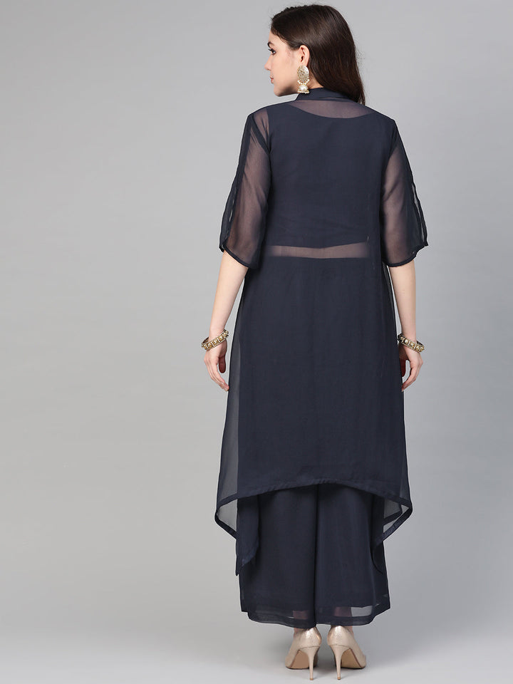 Crop Top Pallazo Set with Embroidered front open jacket