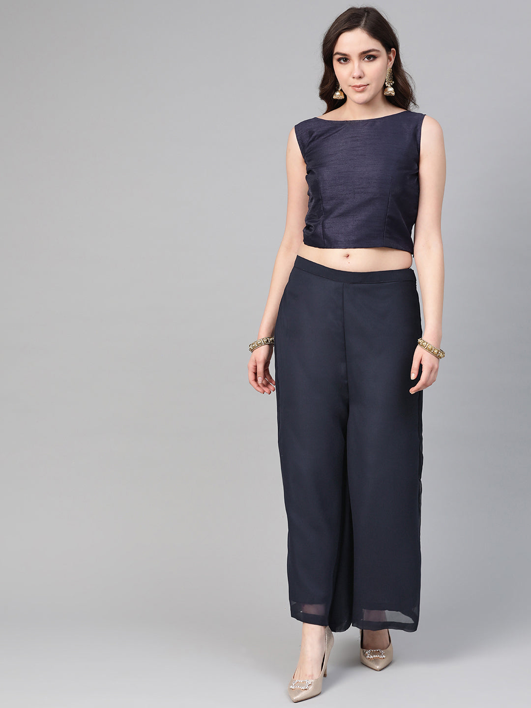 Crop Top Pallazo Set with Embroidered front open jacket