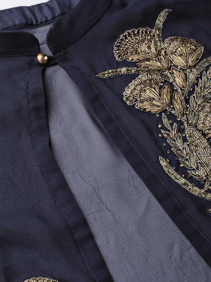 Crop Top Pallazo Set with Embroidered front open jacket
