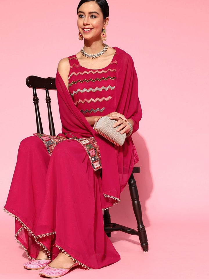Made to Measure Resham Mirror Embroidery Sharara Suit Set & Beads Embellished Dupatta
