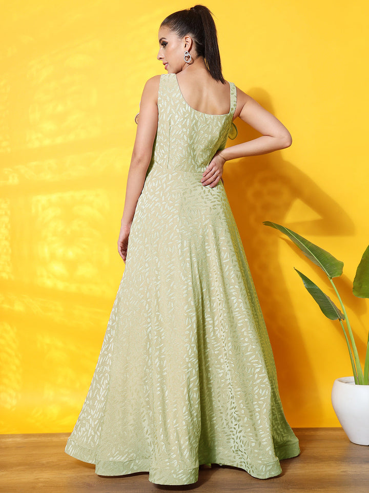 Textured Flowy Cocktail Gown with Structured Ruffled Yoke