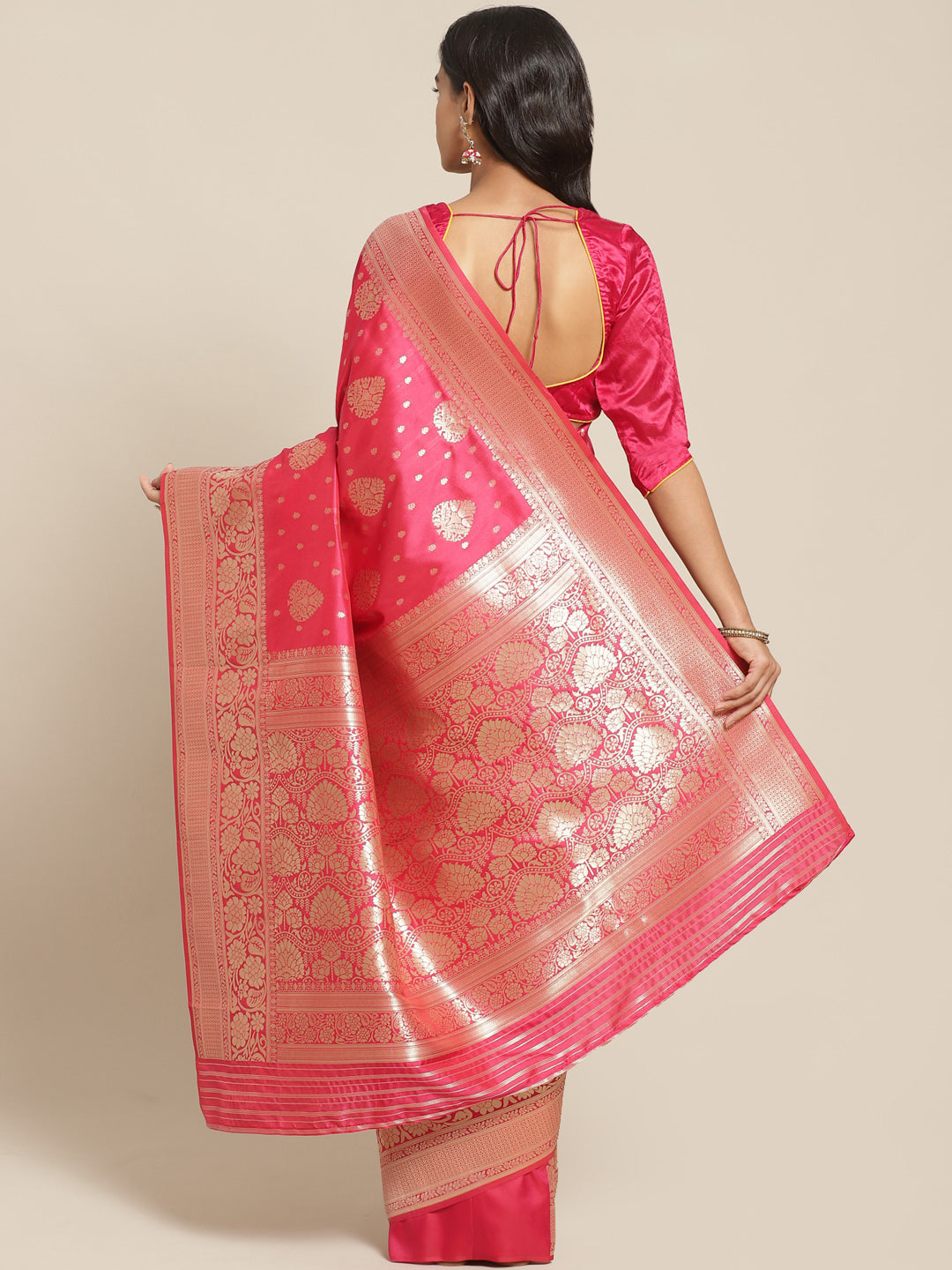 Banarasi Handloom Paisley Saree with Gold Oxidized Zari Weaving and Rich Zari Pallu