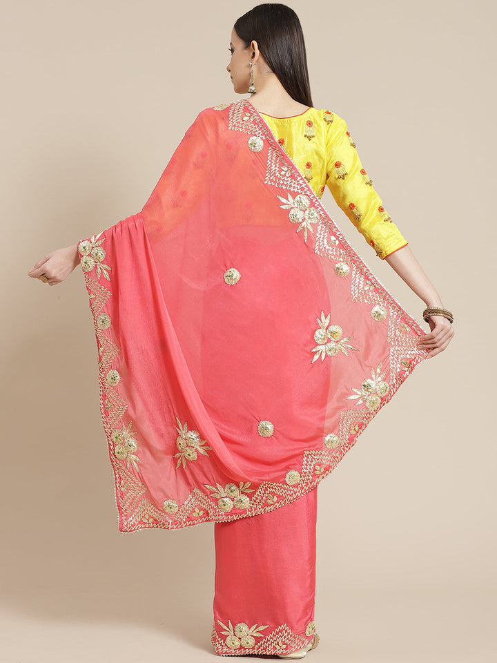 Pastel Chinon Crepe Gota Patti Embellished Saree With Contrast Blouse