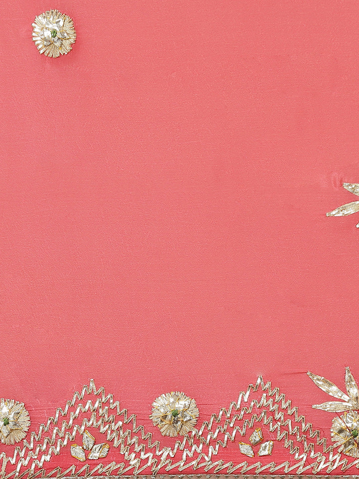 Pastel Chinon Crepe Gota Patti Embellished Saree With Contrast Blouse
