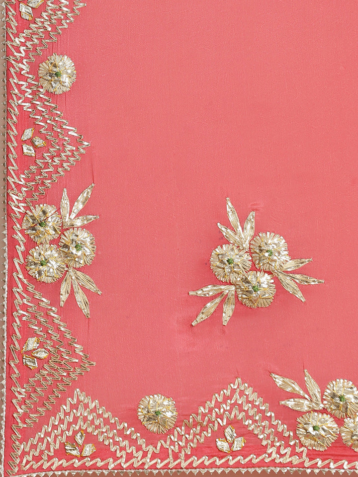 Pastel Chinon Crepe Gota Patti Embellished Saree With Contrast Blouse
