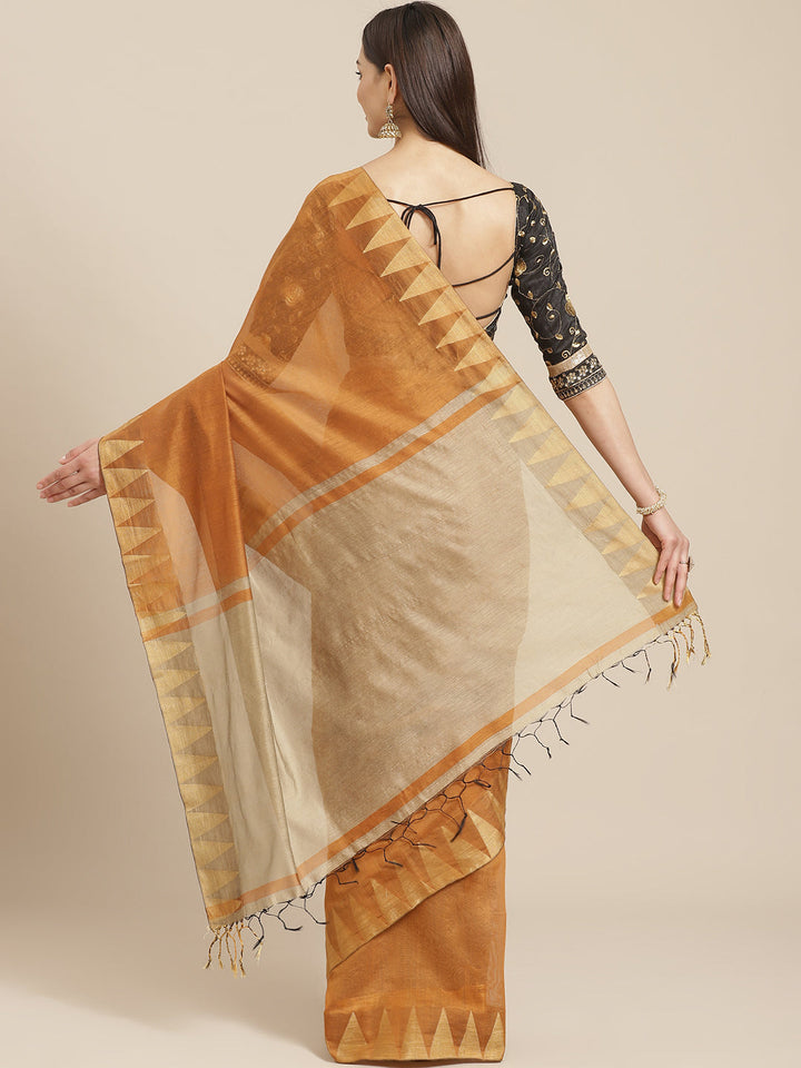 Mustard Venkatgiri Heritage of India Saree with Temple Weaving Border & Tassels