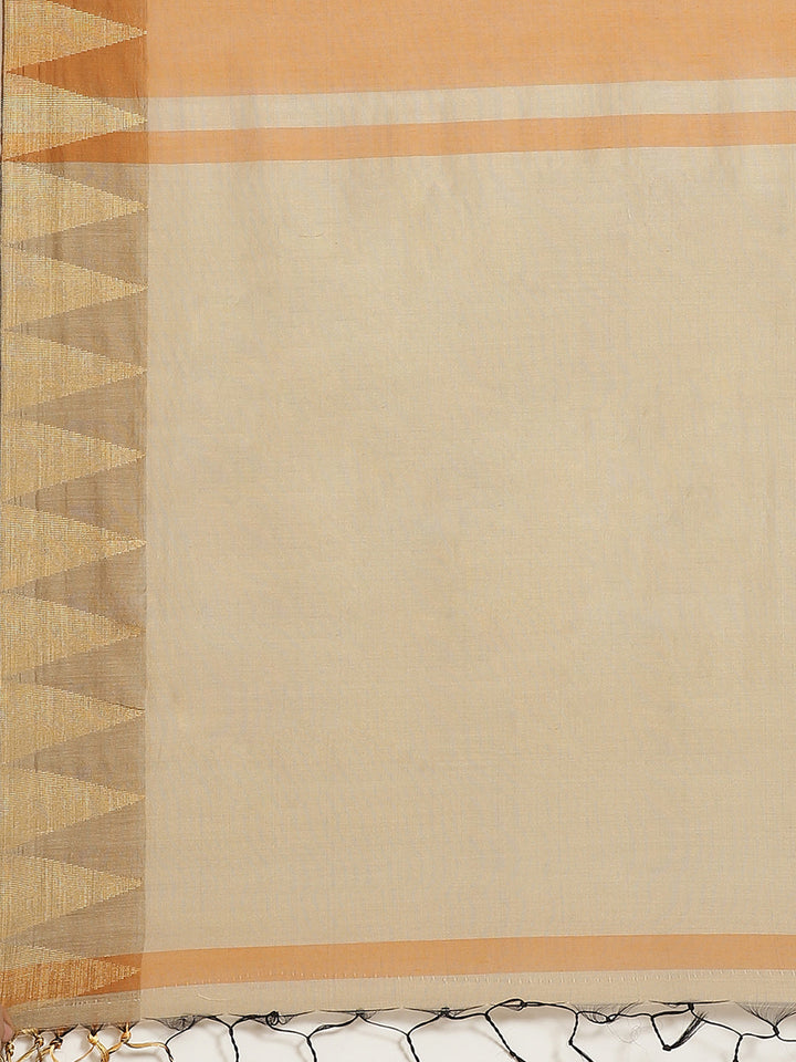 Mustard Venkatgiri Heritage of India Saree with Temple Weaving Border & Tassels