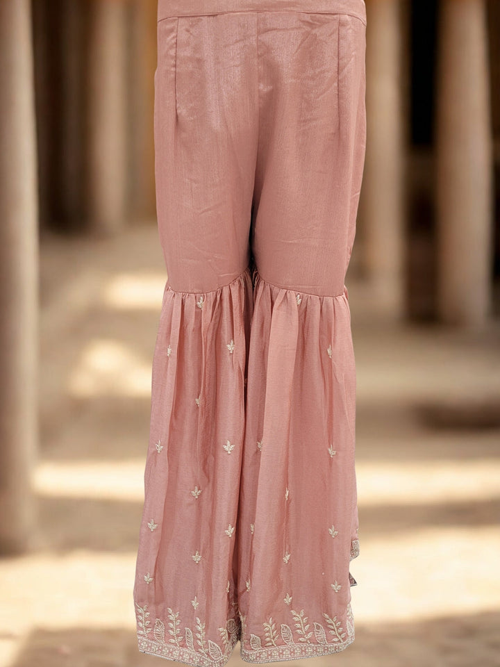 Bead Embroidered Chinon Kurta Sharara Set with Halter Neckline & Mirror Work Dupatta