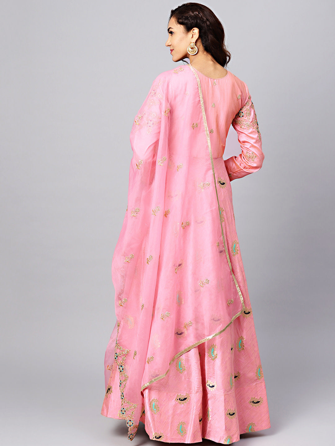 Banarasi Woven Gown with Zari Embroidered Dupatta