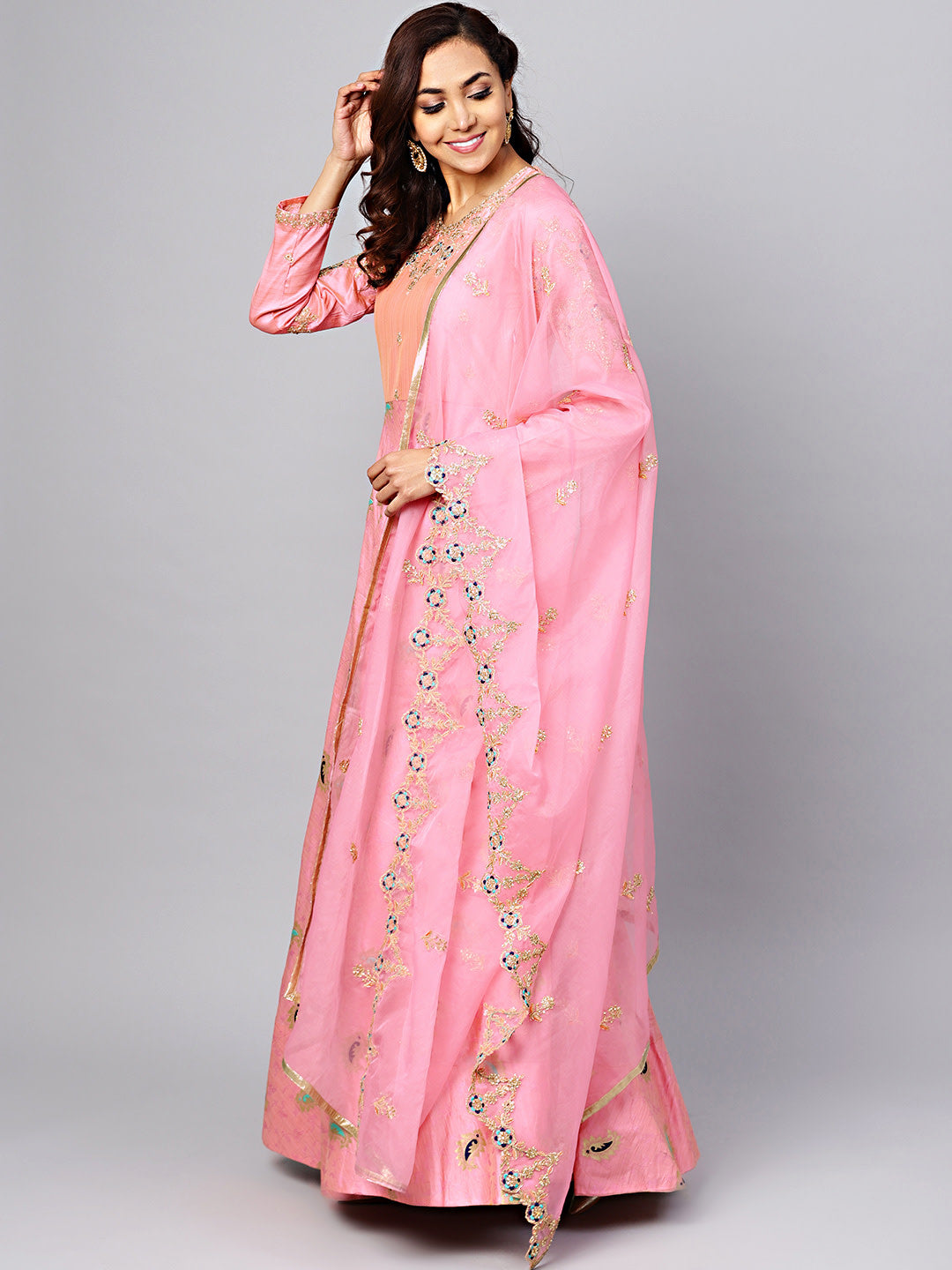 Banarasi Woven Gown with Zari Embroidered Dupatta