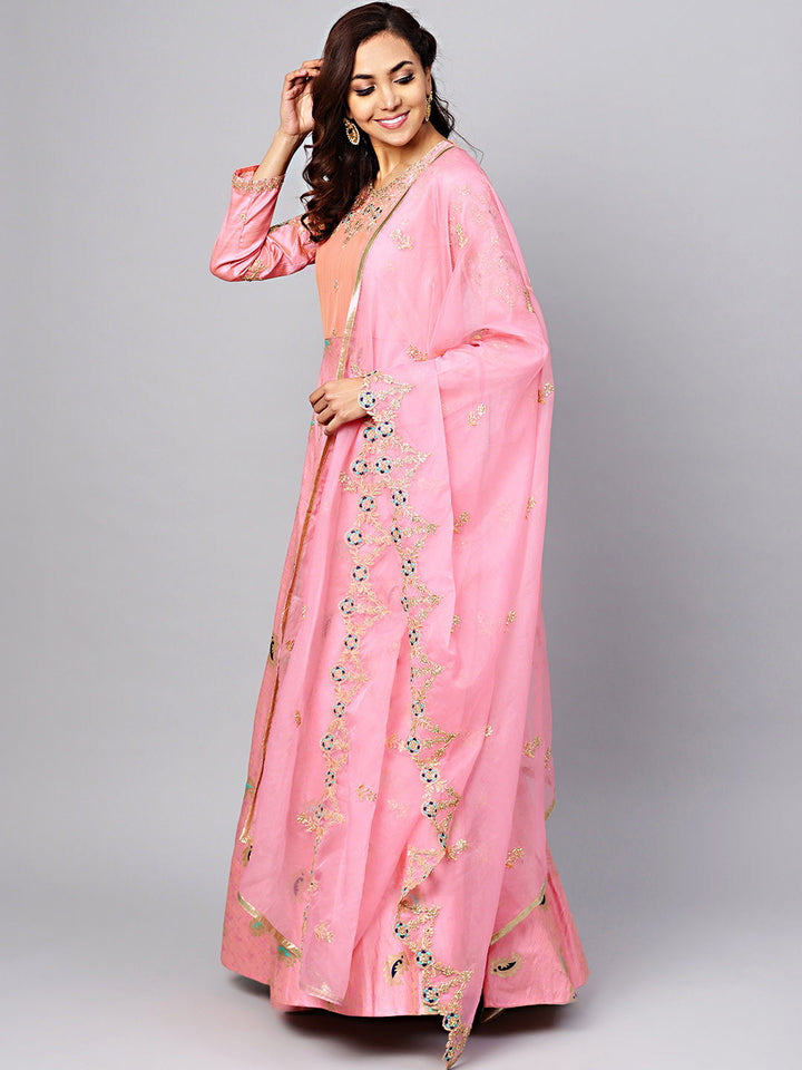Banarasi Woven Gown with Zari Embroidered Dupatta