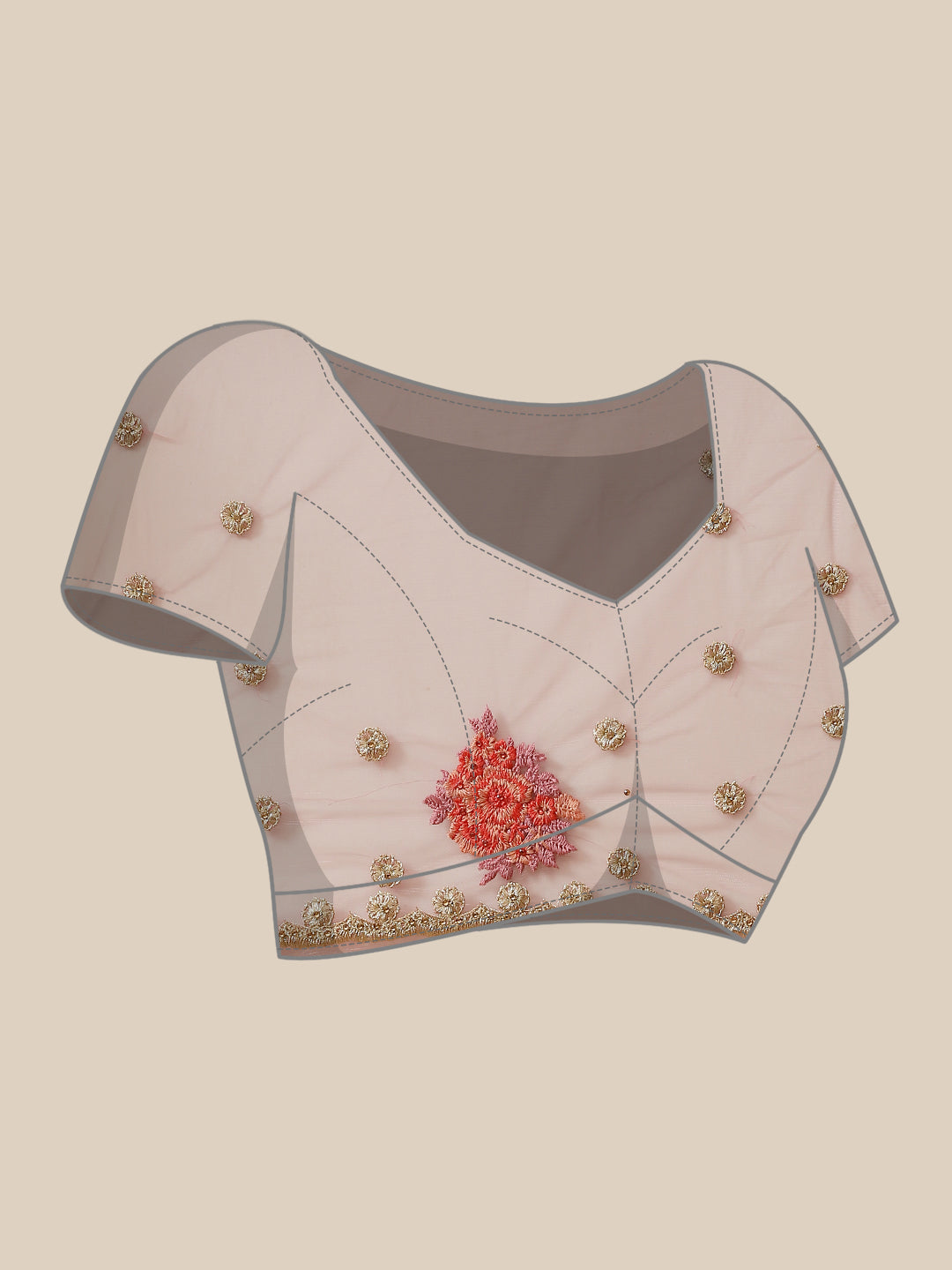 Pastel Thread Embroidered Net Saree With Stone Work & Cutwork Border