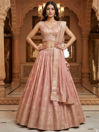 Dusty Pink Banarasi Silk Lehenga Choli Set with Zari Woven Mughal Paisley Motifs