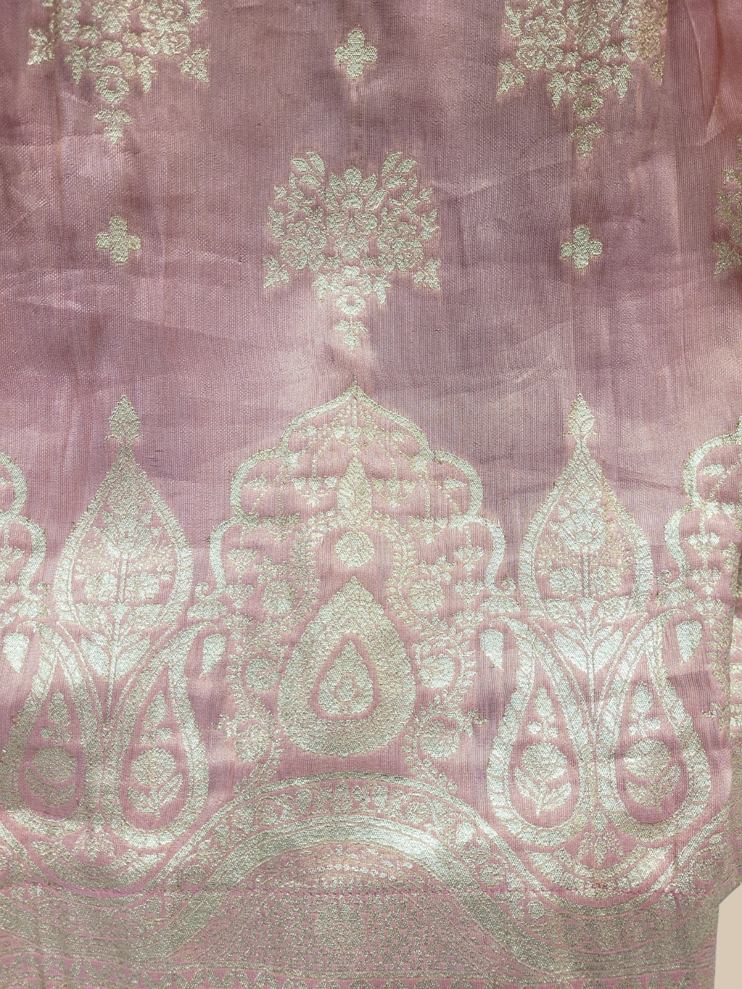 Dusty Pink Banarasi Silk Lehenga Choli Set with Zari Woven Mughal Paisley Motifs