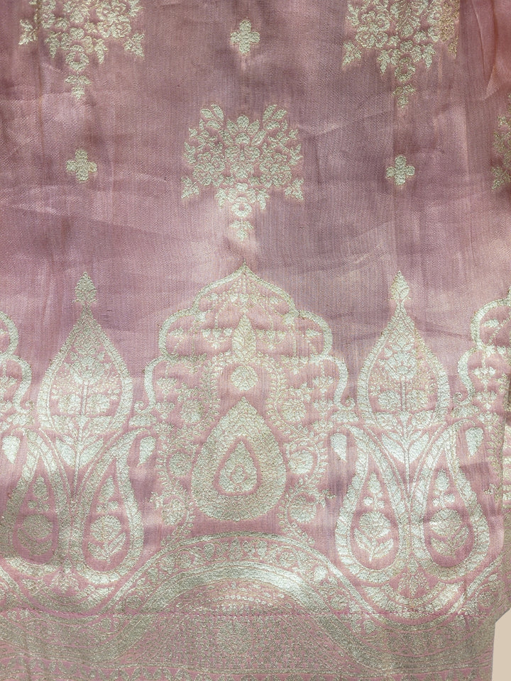 Dusty Pink Banarasi Silk Lehenga Choli Set with Zari Woven Mughal Paisley Motifs
