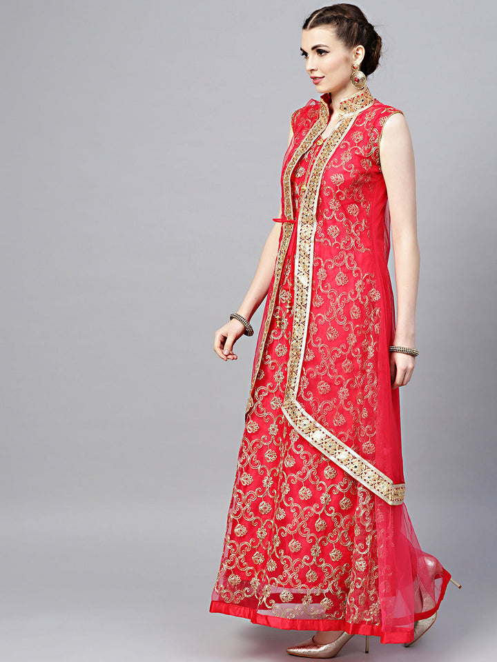 Zari Embroidered Anarkali Kurta Set with Matching Jacket