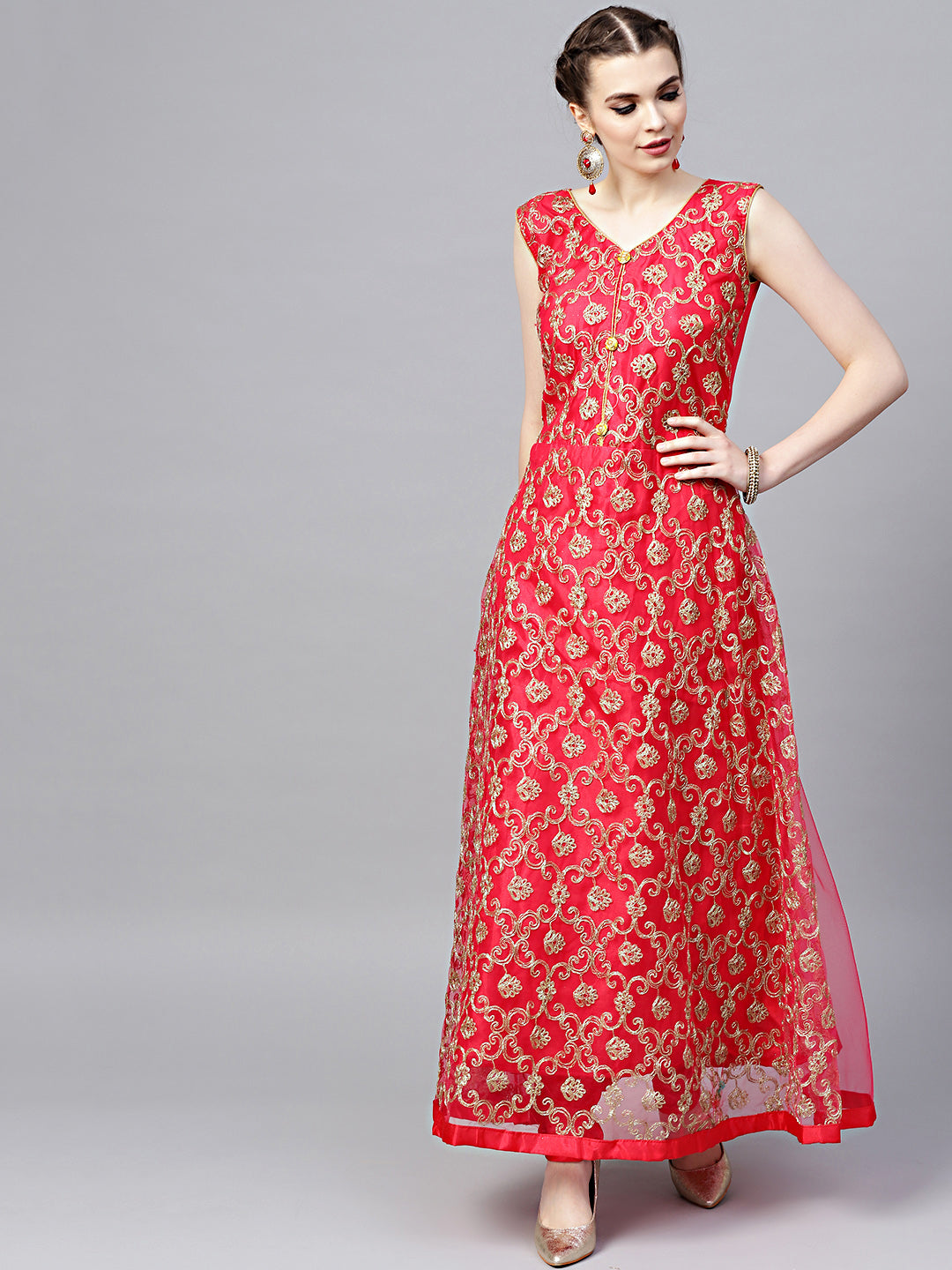 Zari Embroidered Anarkali Kurta Set with Matching Jacket