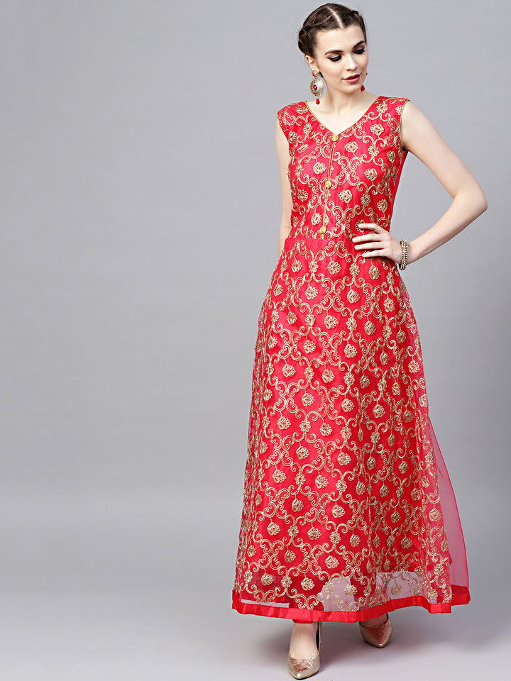 Zari Embroidered Anarkali Kurta Set with Matching Jacket