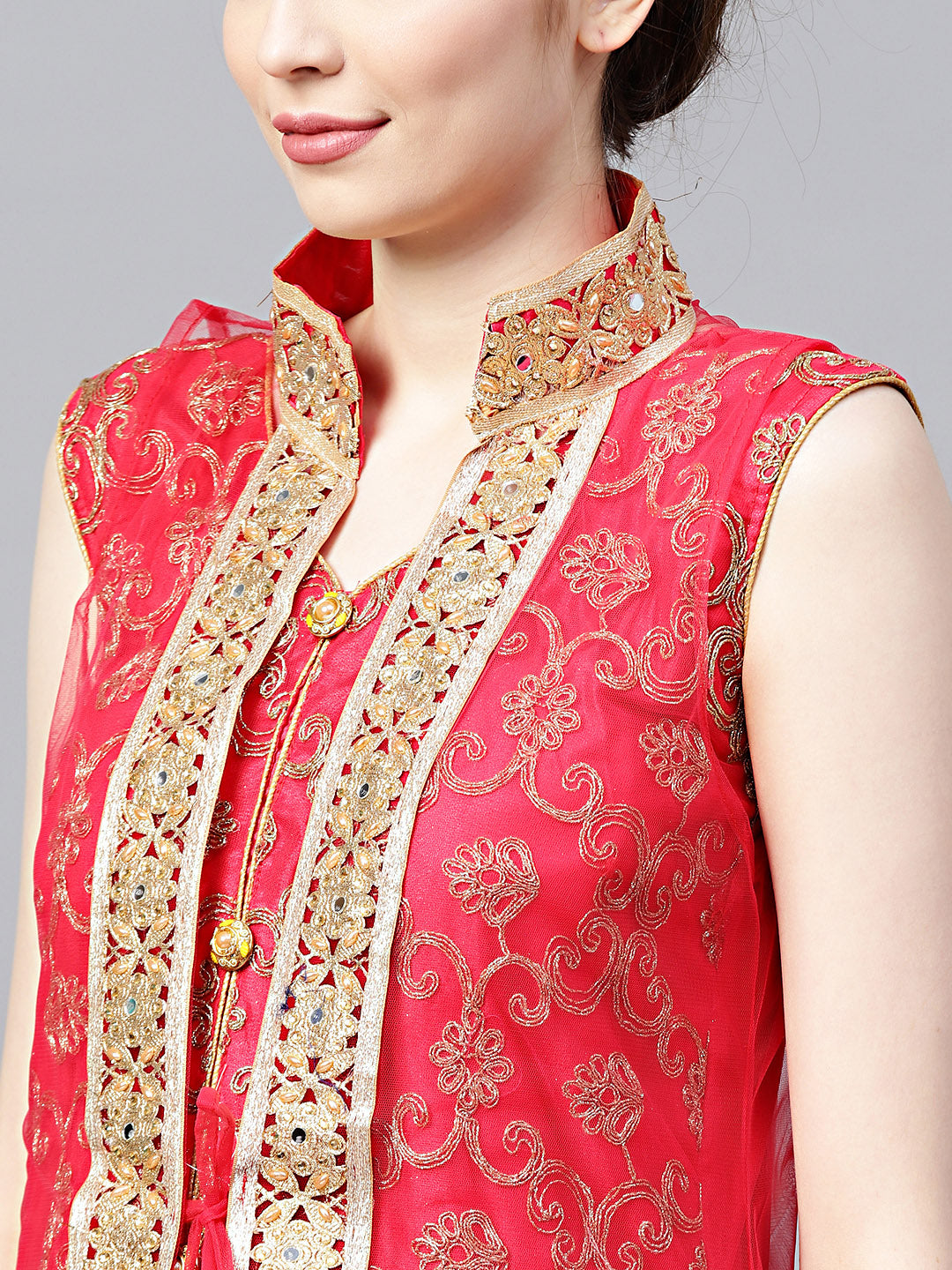 Zari Embroidered Anarkali Kurta Set with Matching Jacket
