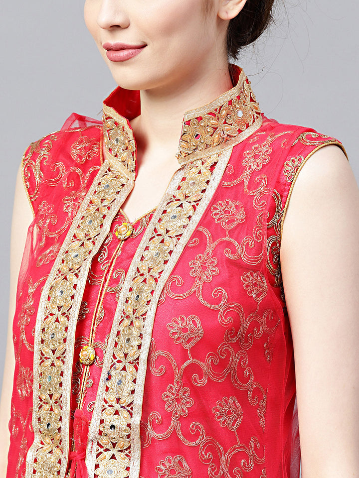 Zari Embroidered Anarkali Kurta Set with Matching Jacket