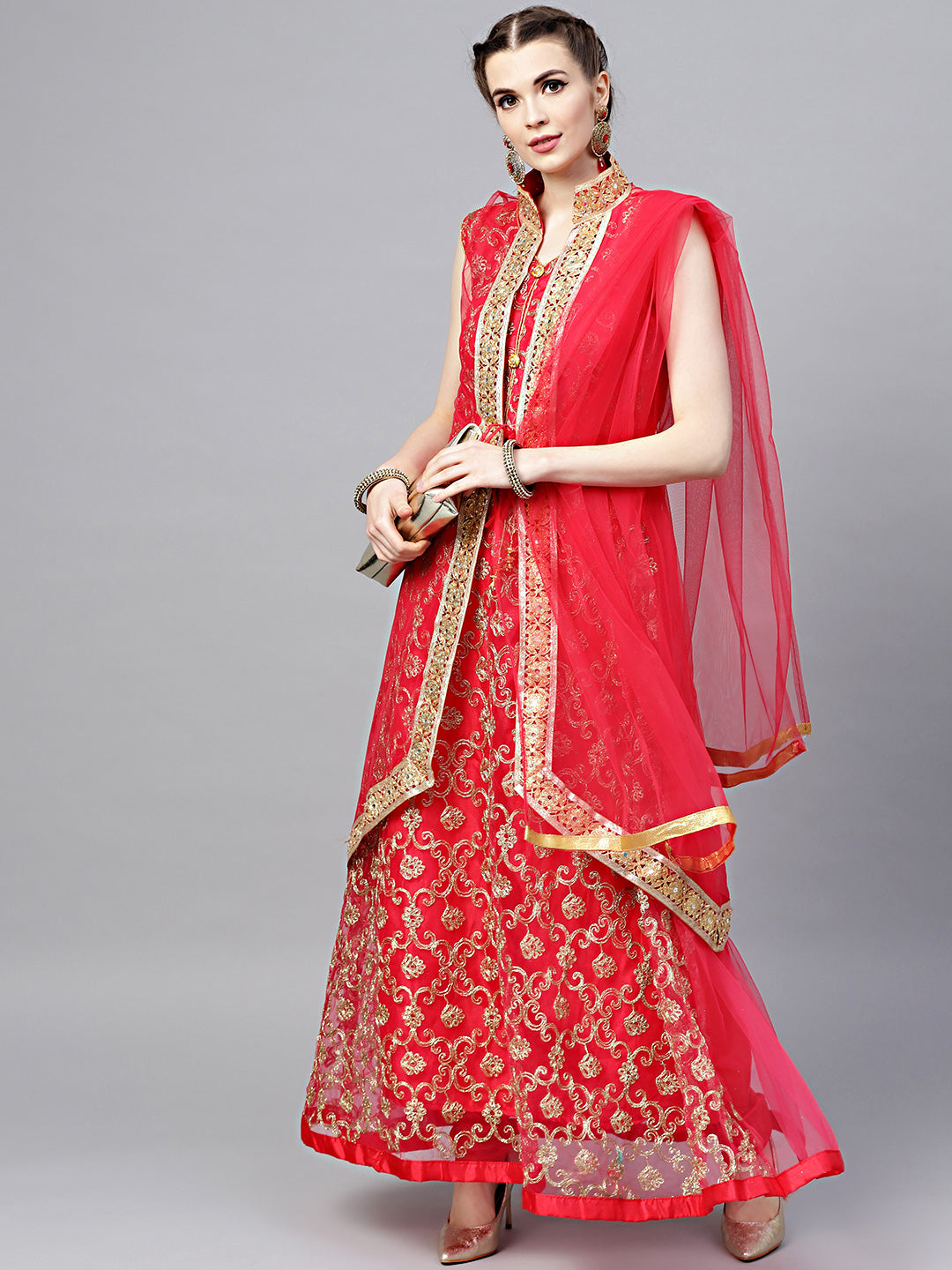 Zari Embroidered Anarkali Kurta Set with Matching Jacket