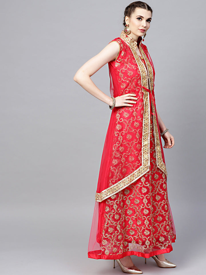 Zari Embroidered Anarkali Kurta Set with Matching Jacket