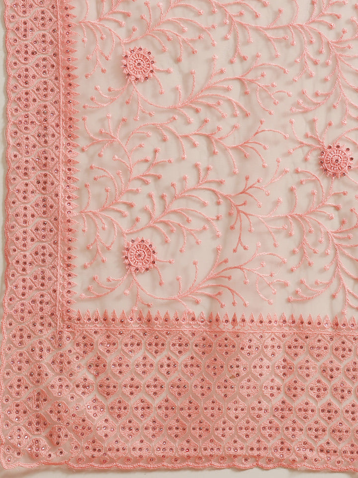 Pastel Net Resham Embroidery Saree Embellished With Scalopped Border