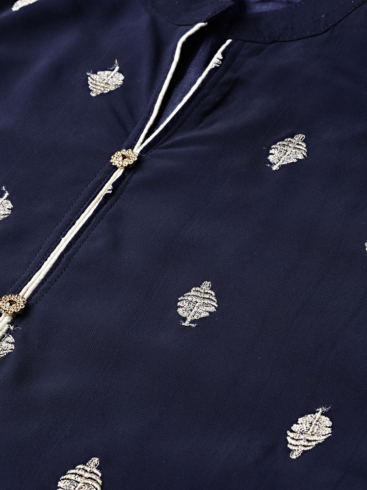 Pathani Style Kurta Set with Jacquard Woven pants