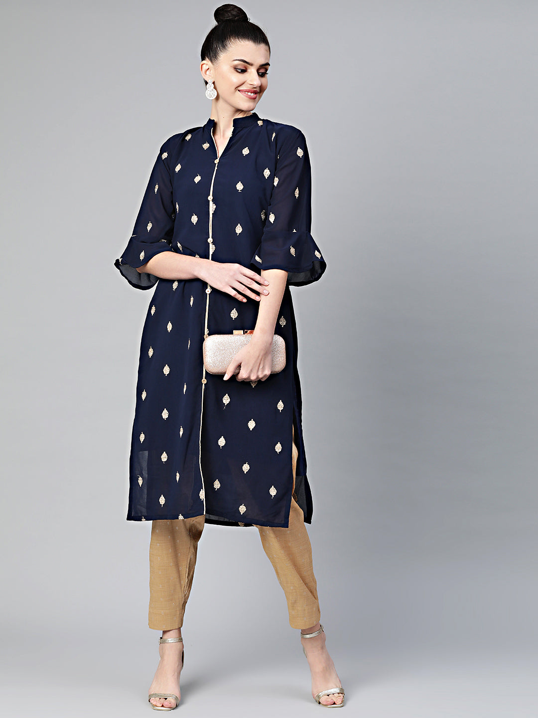Pathani Style Kurta Set with Jacquard Woven pants