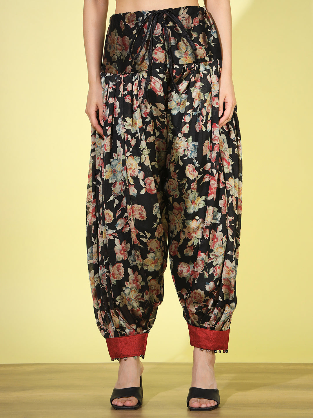 Peplum Floral Digital Print Kurta Set with Afghan Salwar & Net Dupatta