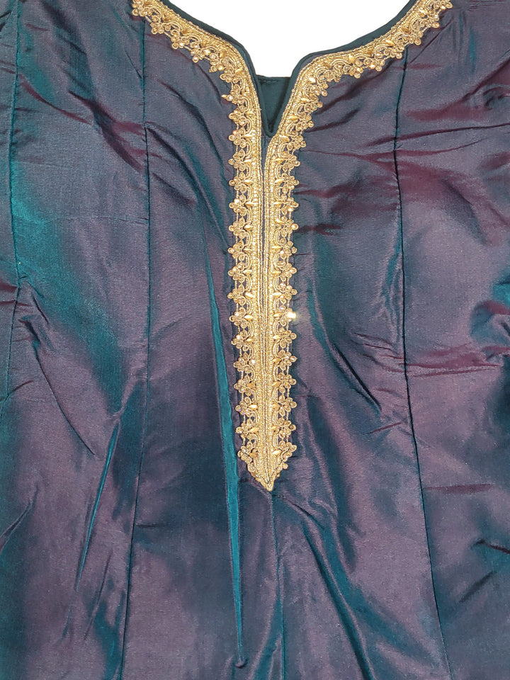 Banarasi Weave Paisley Border Anarkali with Dupatta in Teal Navy