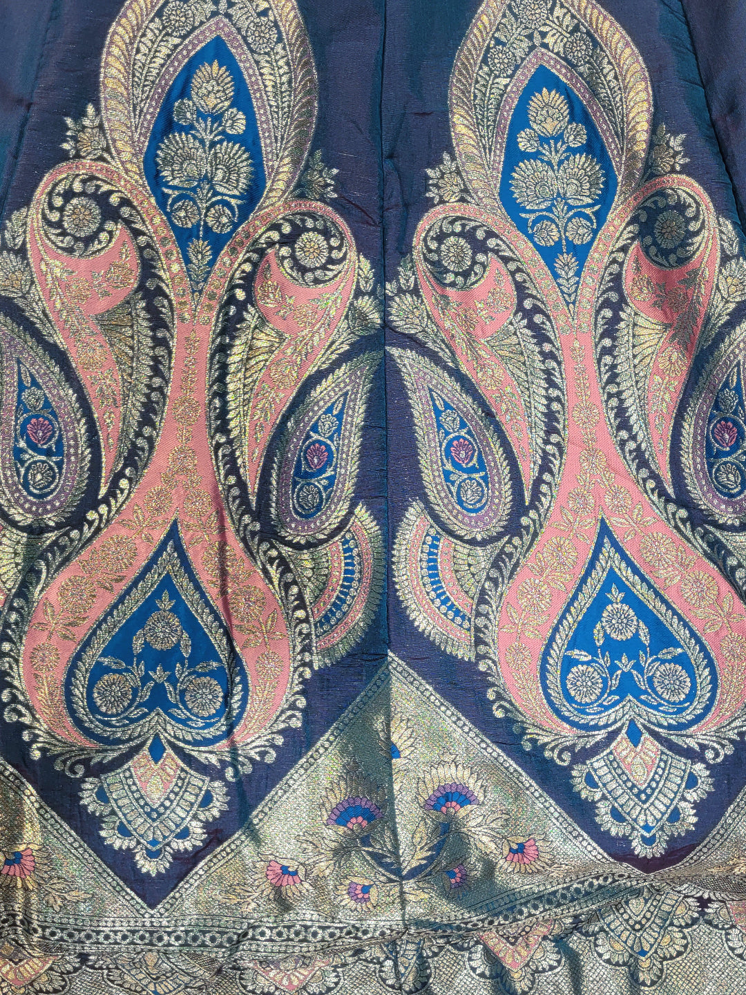 Banarasi Weave Paisley Border Anarkali with Dupatta in Teal Navy