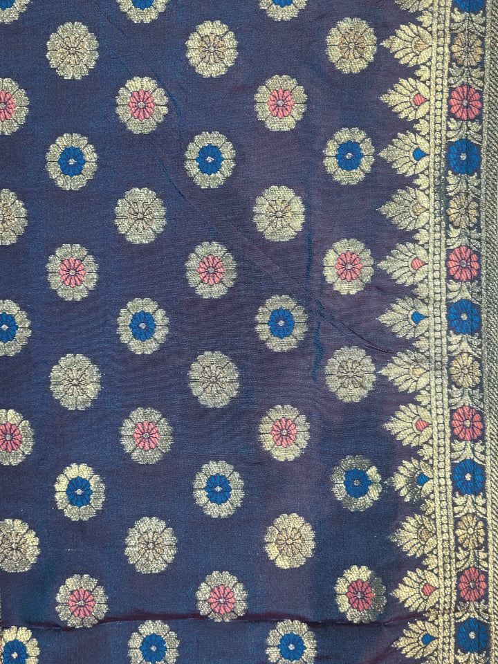 Banarasi Weave Paisley Border Anarkali with Dupatta in Teal Navy