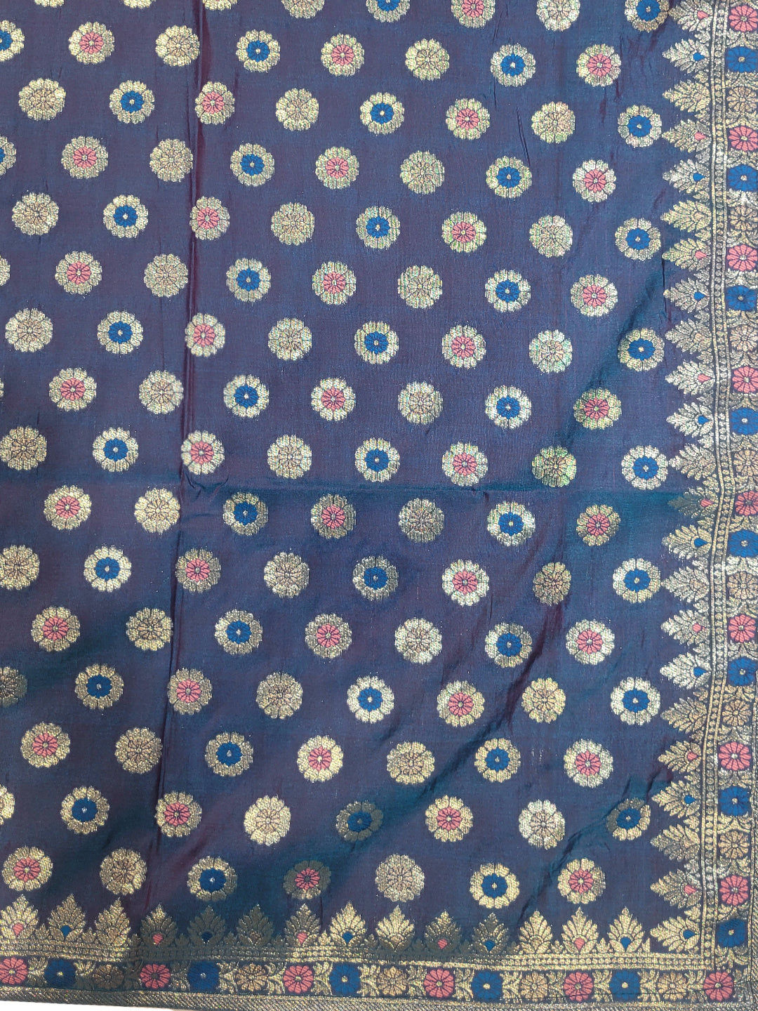 Banarasi Weave Paisley Border Anarkali with Dupatta in Teal Navy