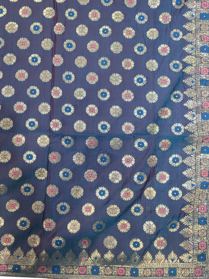 Banarasi Weave Paisley Border Anarkali with Dupatta in Teal Navy