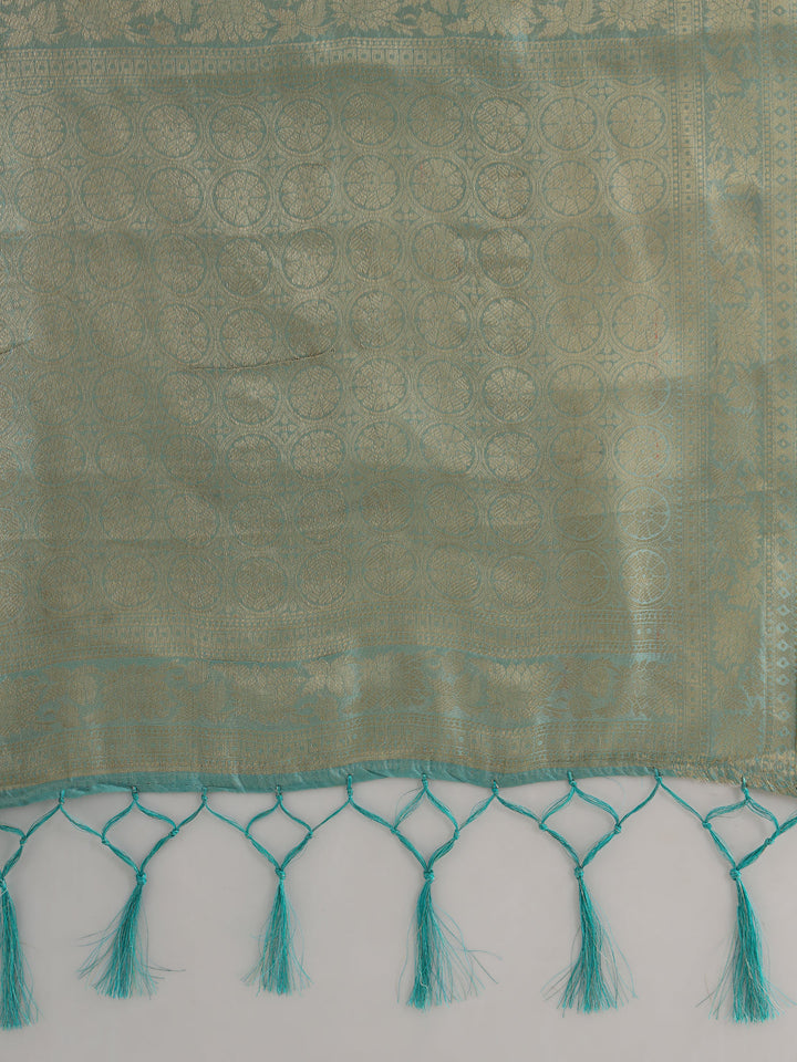 Banarasi Chanderi Saree with Multi Color Ombre style Resham Motifs