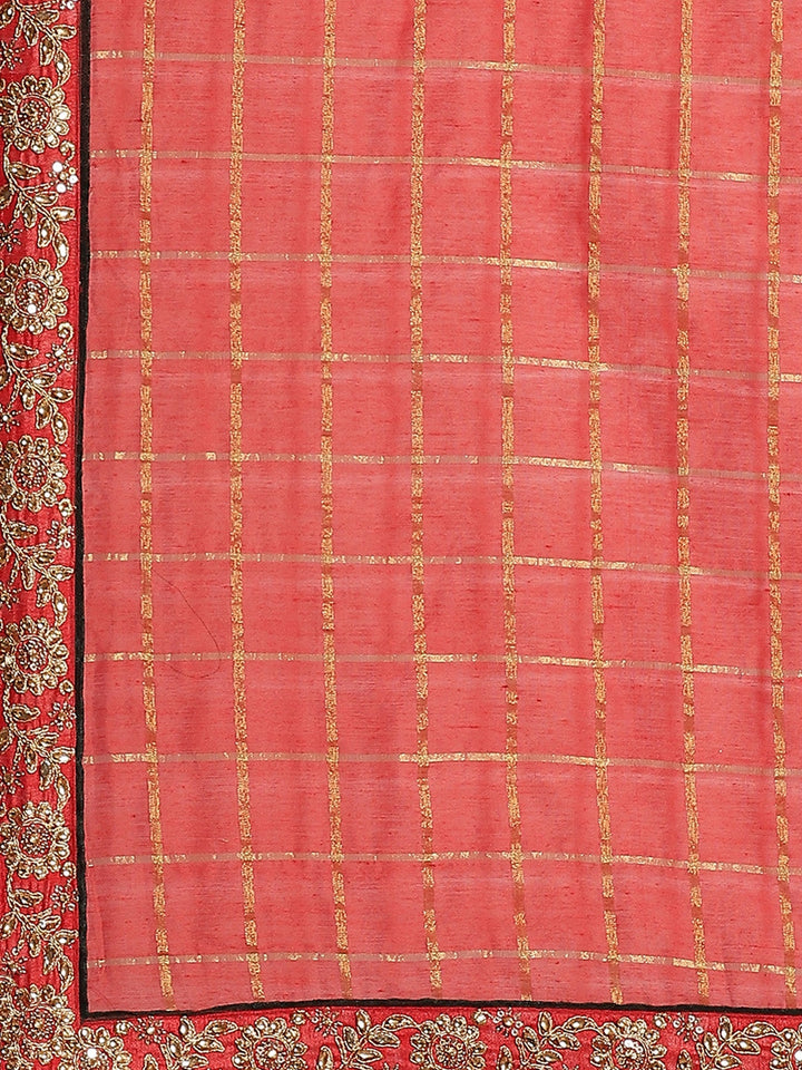 Red Gharchola Saree With Kundan Embroidery Border & Contrast Green Embellished Blouse
