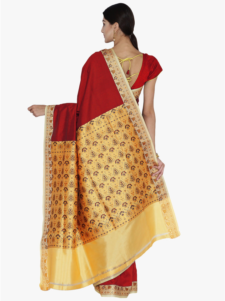 Maroon & Beige Woven Design Bananarsi Silk Saree