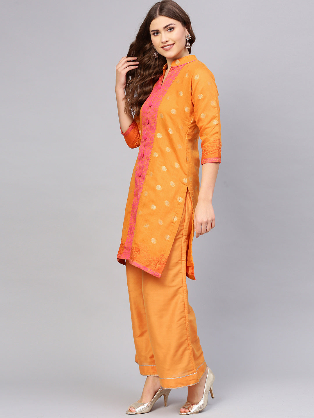 Banarasi Kurta Set with Handloom Dupatta and Pallazos