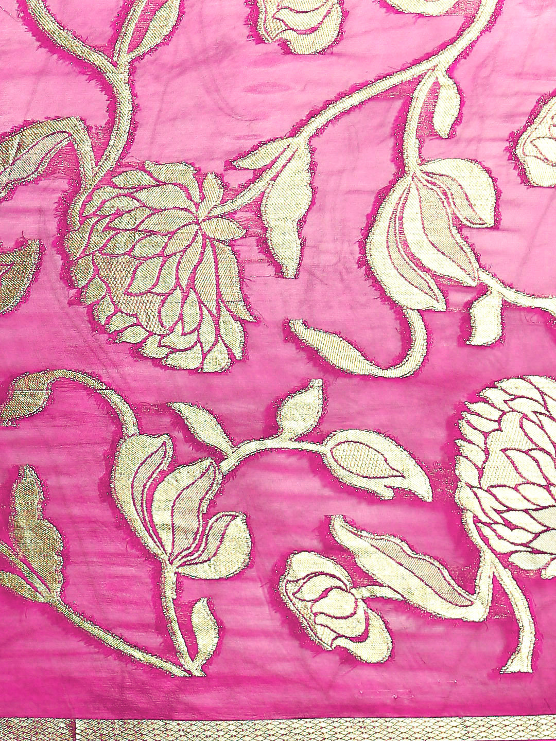 Pink Blue Ombre Banarasi Khaddi Georgette Saree with Floral Weaving