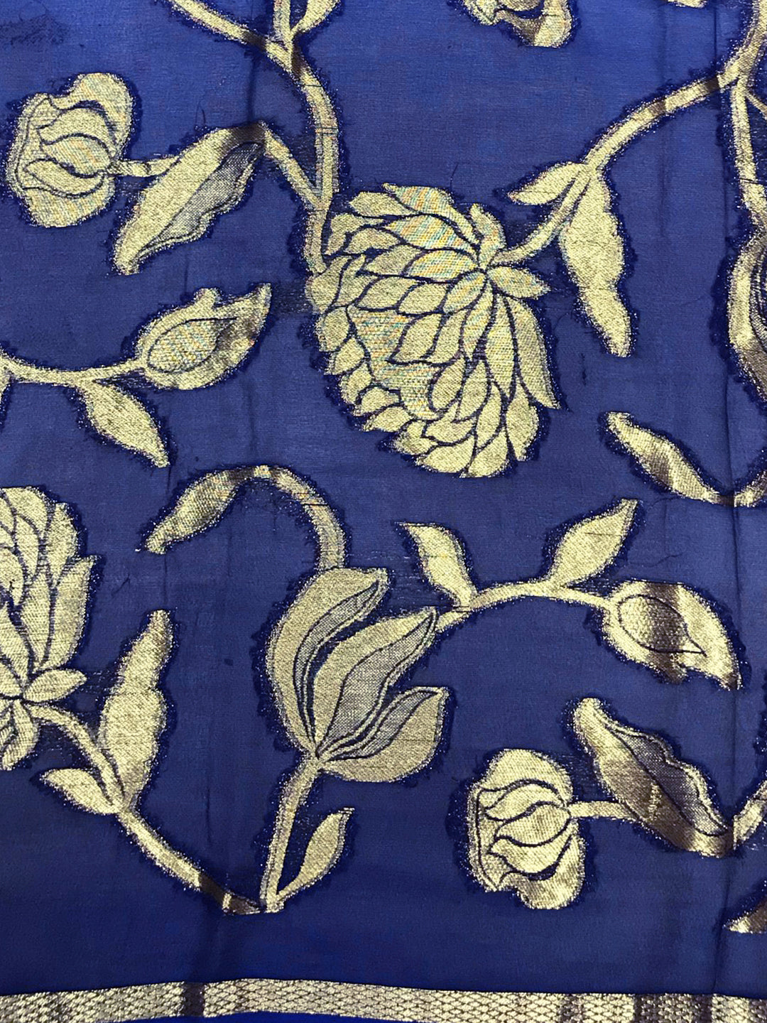 Pink Blue Ombre Banarasi Khaddi Georgette Saree with Floral Weaving